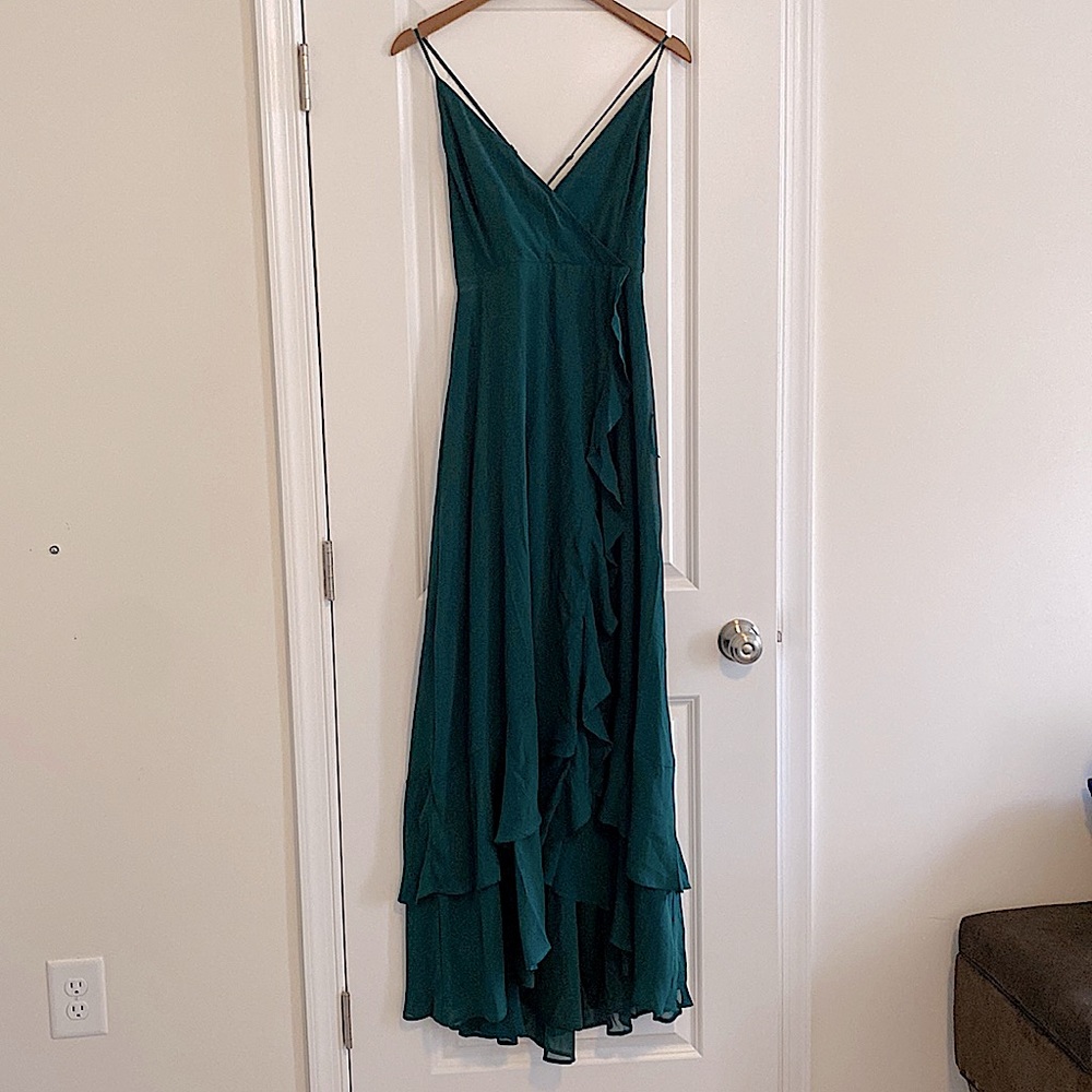 Emerald Green Lace-Up High-Low Maxi Dress- Lulu’s